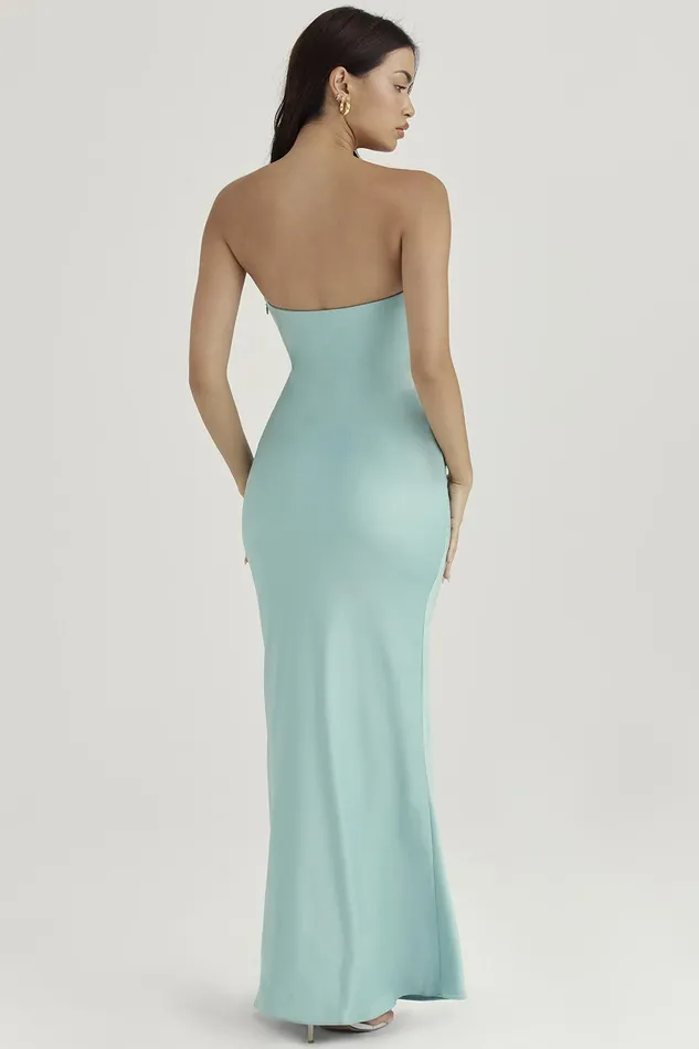 House Of CB AletteJade Satin Strapless Maxi Dress 8211 SALE Jade Women Bodycon Dresses