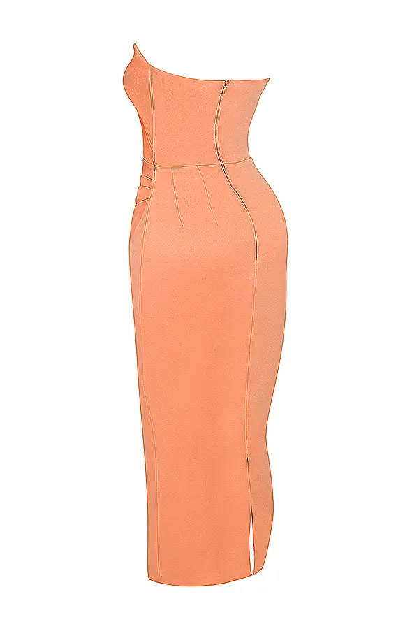 House Of CB AloraTangerine Strapless Corset Midi Dress 8211 SALE Tangerine Women Corset Dresses