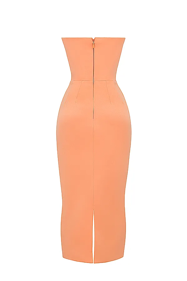 House Of CB AloraTangerine Strapless Corset Midi Dress 8211 SALE Tangerine Women Corset Dresses