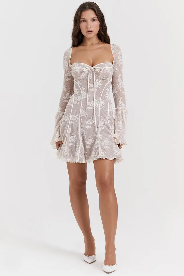 House Of CB AnalissaVintage Cream Lace Corset Dress Vintage Women Corset Dresses
