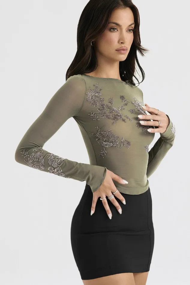 House Of CB AngeliqueOlive Crystallised Top Olive Women Tops