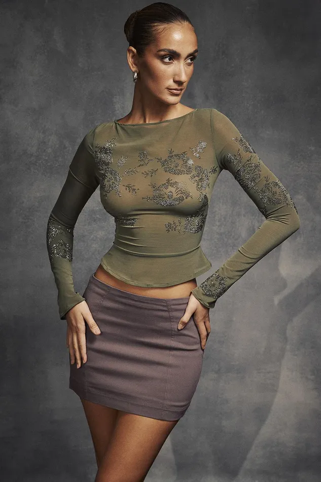 House Of CB AngeliqueOlive Crystallised Top Olive Women Tops
