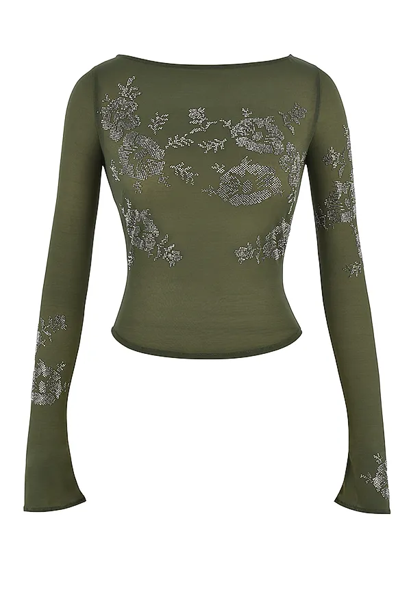 House Of CB AngeliqueOlive Crystallised Top Olive Women Tops