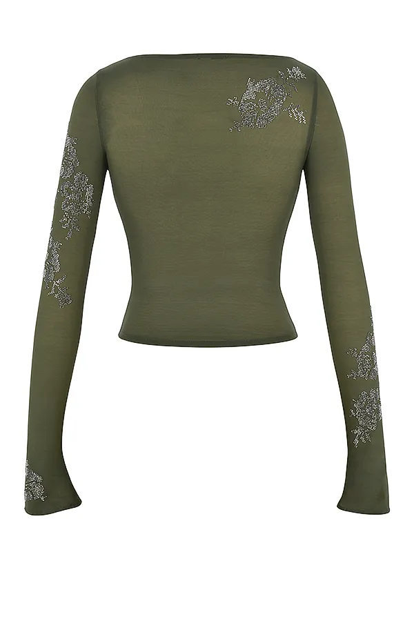 House Of CB AngeliqueOlive Crystallised Top Olive Women Tops