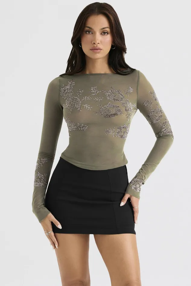 House Of CB AngeliqueOlive Crystallised Top Olive Women Tops