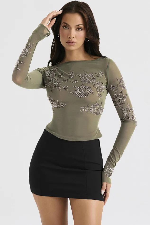 House Of CB AngeliqueOlive Crystallised Top Olive Women Tops