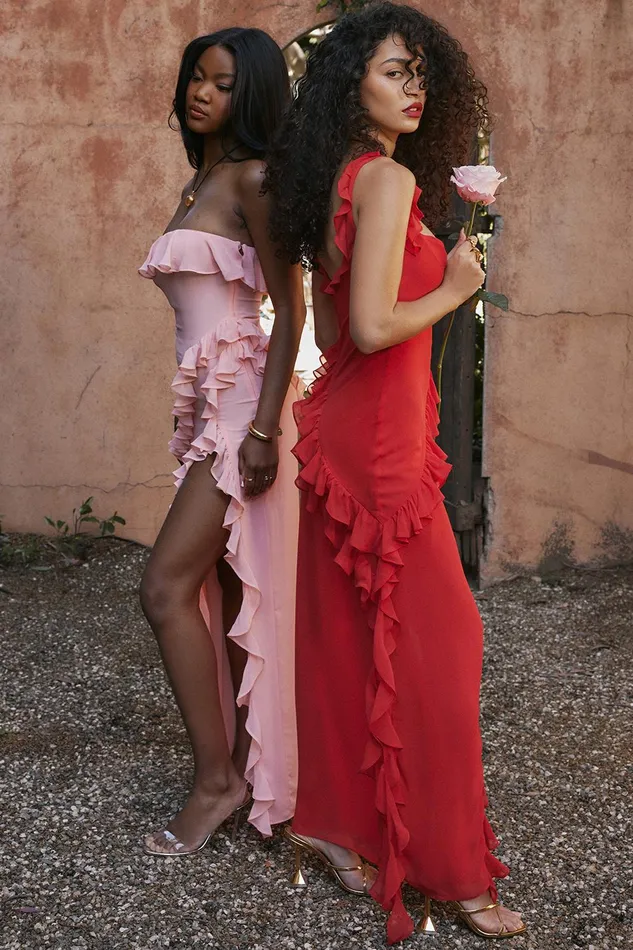 House Of CB ArielaCherry Ruffle Maxi Dress Cherry Women Maxi Dresses
