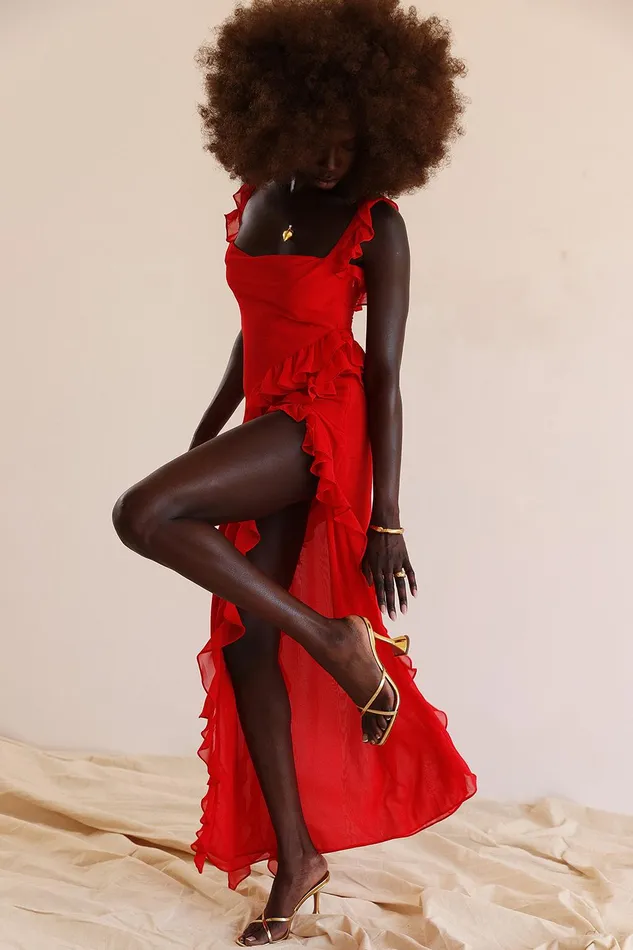 House Of CB ArielaCherry Ruffle Maxi Dress Cherry Women Maxi Dresses