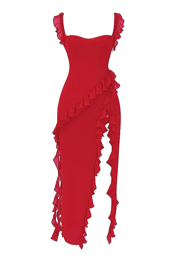 House Of CB ArielaCherry Ruffle Maxi Dress Cherry Women Maxi Dresses