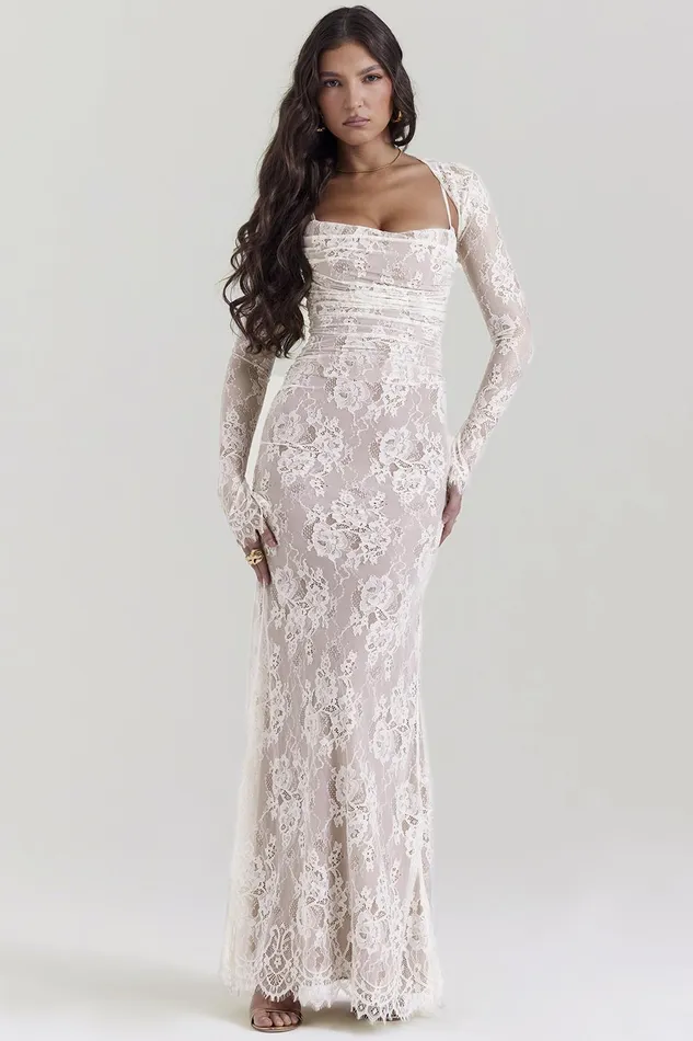 House Of CB ArtemisVintage Cream Lace Maxi Dress Vintage Women Corset Dresses