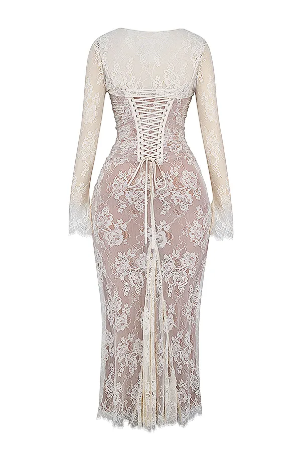 House Of CB ArtemisVintage Cream Lace Maxi Dress Vintage Women Corset Dresses
