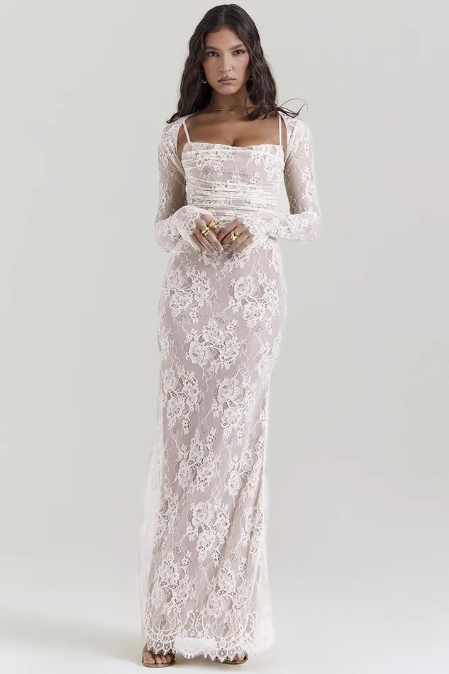 House Of CB ArtemisVintage Cream Lace Maxi Dress Vintage Women Corset Dresses