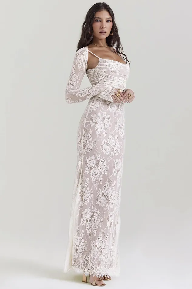 House Of CB ArtemisVintage Cream Lace Maxi Dress Vintage Women Corset Dresses