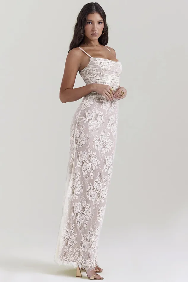 House Of CB ArtemisVintage Cream Lace Maxi Dress Vintage Women Corset Dresses