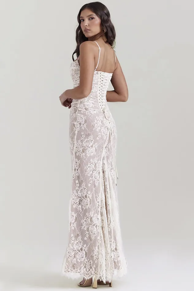 House Of CB ArtemisVintage Cream Lace Maxi Dress Vintage Women Corset Dresses