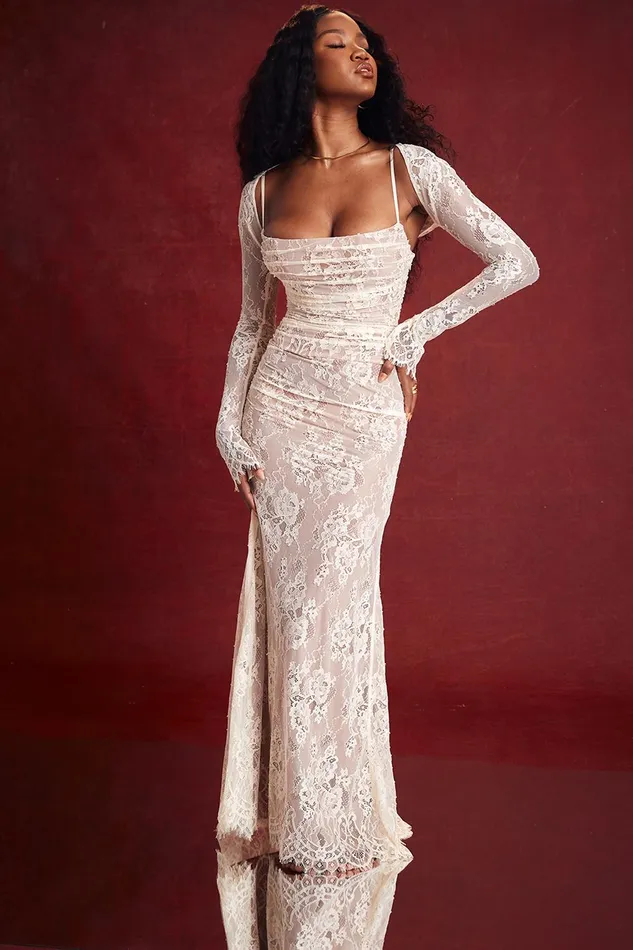 House Of CB ArtemisVintage Cream Lace Maxi Dress Vintage Women Corset Dresses