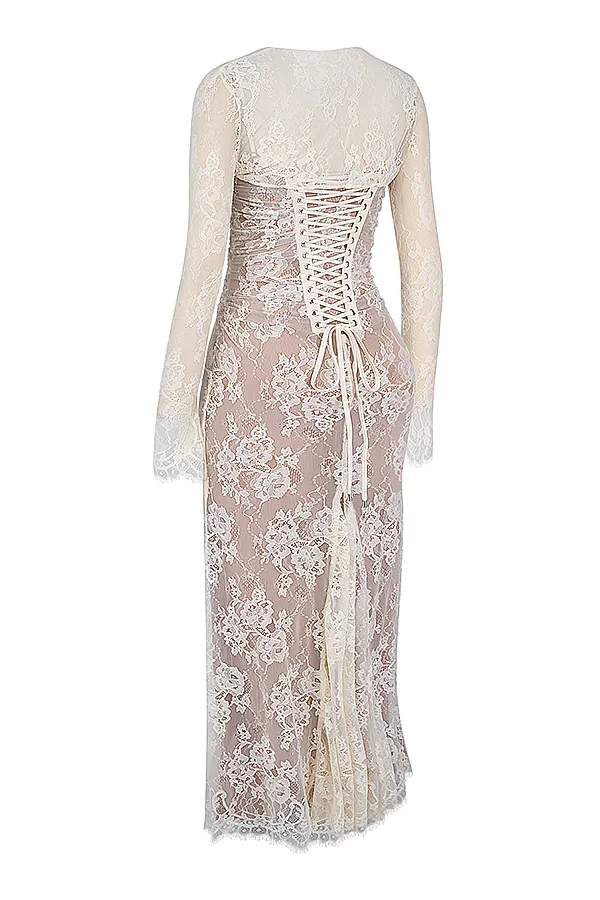 House Of CB ArtemisVintage Cream Lace Maxi Dress Vintage Women Corset Dresses