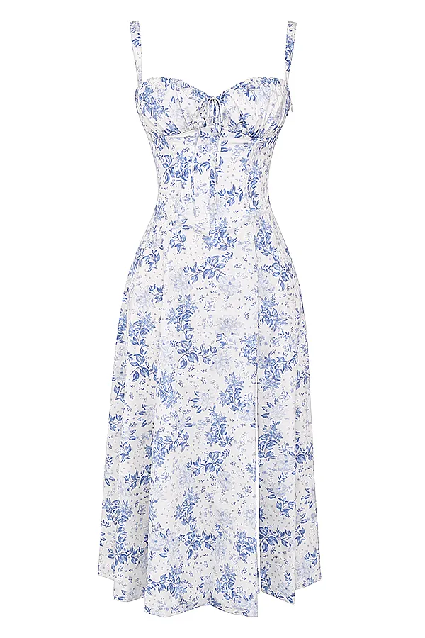 House Of CB CarmenBlue Print Bustier Sundress 8211 SALE Blue Women Corset Dresses