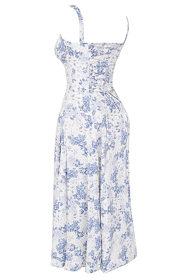 House Of CB CarmenBlue Print Bustier Sundress 8211 SALE Blue Women Corset Dresses