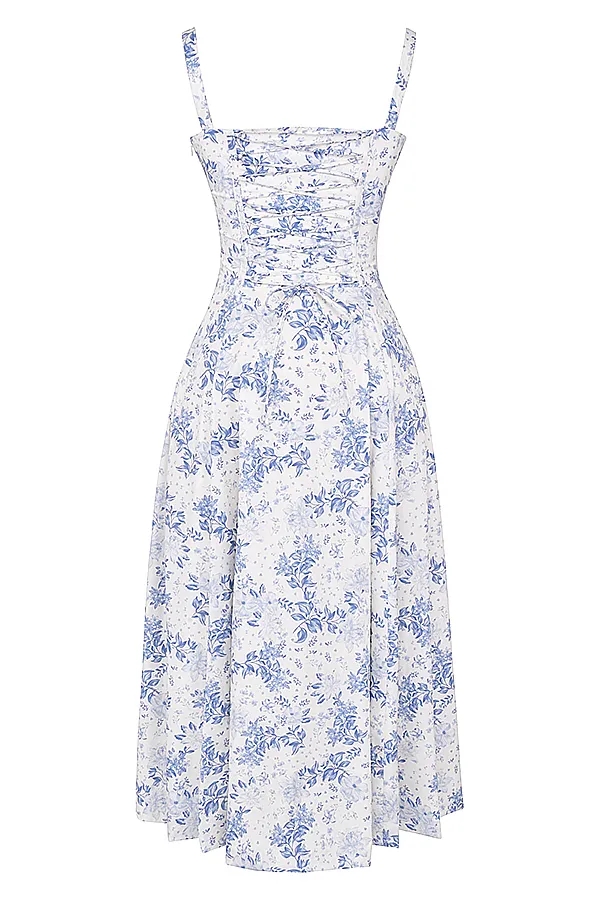 House Of CB CarmenBlue Print Bustier Sundress 8211 SALE Blue Women Corset Dresses