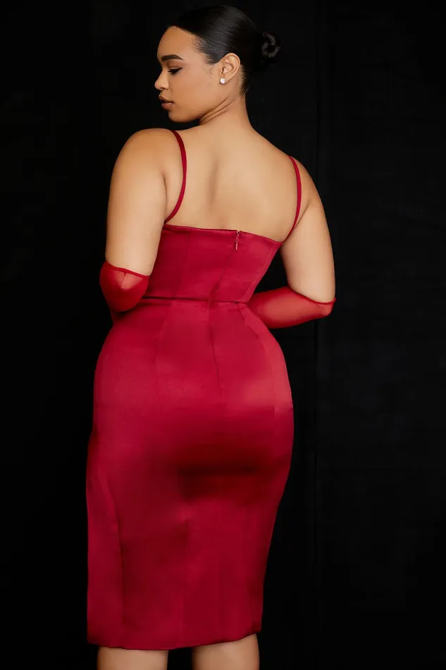 House Of CB CasimiraWine Satin Corset Midi Dress 8211 SALE Wine Women Bodycon Dresses