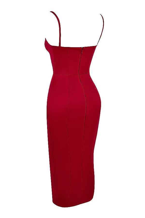 House Of CB CasimiraWine Satin Corset Midi Dress 8211 SALE Wine Women Bodycon Dresses