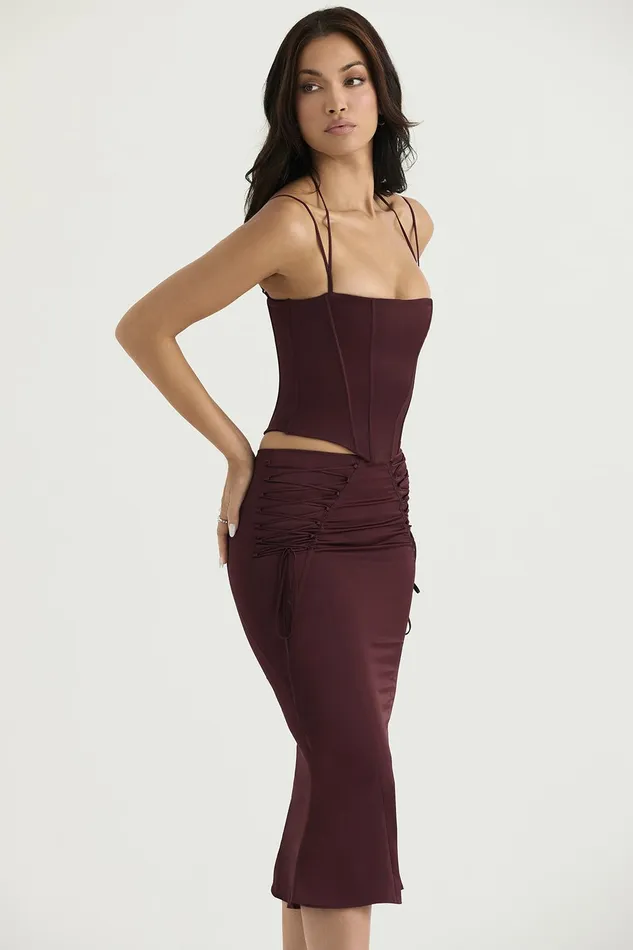House Of CB ChantelleWine Satin Corset 8211 SALE Wine Women Corsets