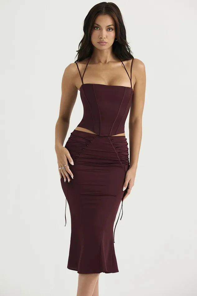 House Of CB ChantelleWine Satin Corset 8211 SALE Wine Women Corsets