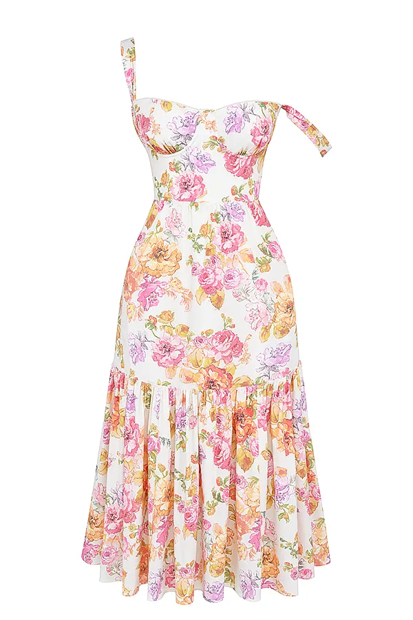 House Of CB EliaIvory Floral Midi Sundress Ivory Women Corset Dresses