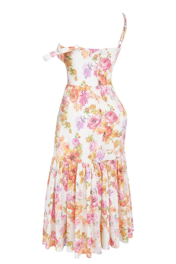 House Of CB EliaIvory Floral Midi Sundress Ivory Women Corset Dresses