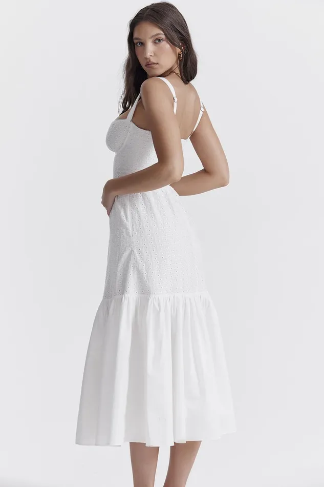 House Of CB EliaWhite Broderie Anglaise Midi Sundress White Women Corset Dresses