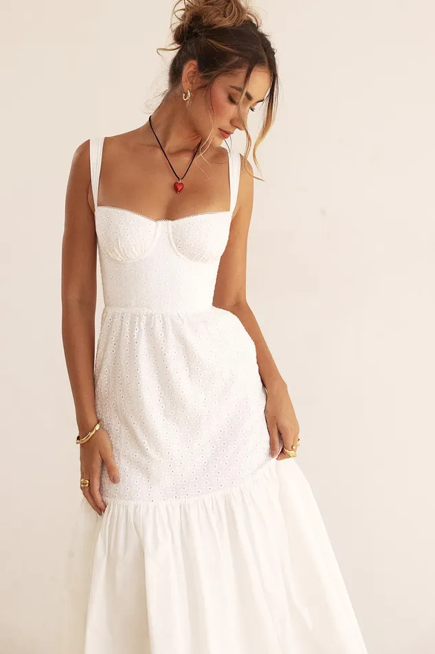 House Of CB EliaWhite Broderie Anglaise Midi Sundress White Women Corset Dresses
