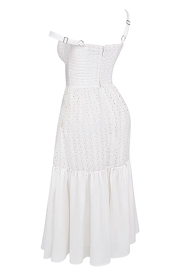 House Of CB EliaWhite Broderie Anglaise Midi Sundress White Women Corset Dresses