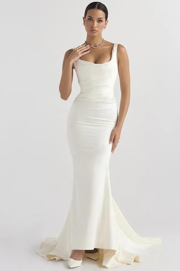House Of CB EmilieOff White Satin Mermaid Bridal Gown Off Women Maxi Dresses
