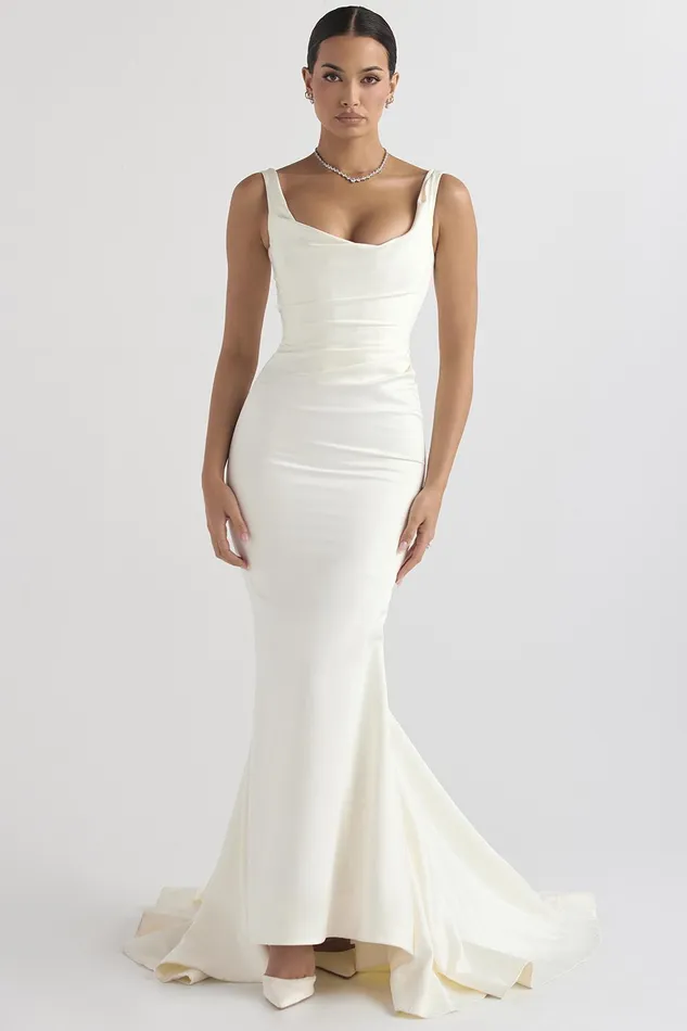 House Of CB EmilieOff White Satin Mermaid Bridal Gown Off Women Maxi Dresses