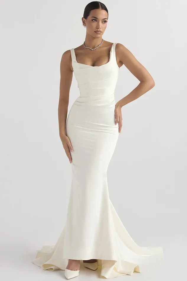 House Of CB EmilieOff White Satin Mermaid Bridal Gown Off Women Maxi Dresses