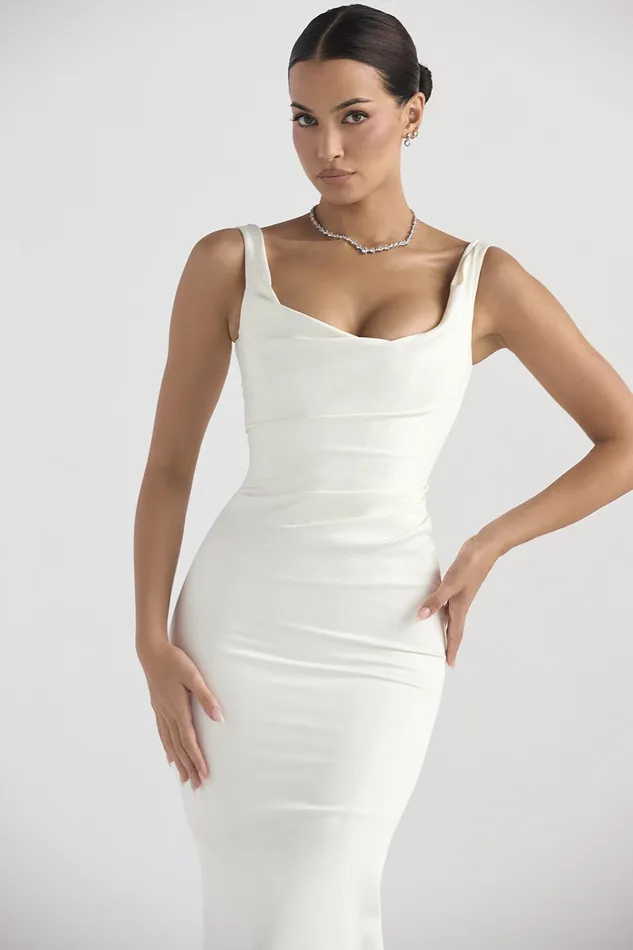 House Of CB EmilieOff White Satin Mermaid Bridal Gown Off Women Maxi Dresses
