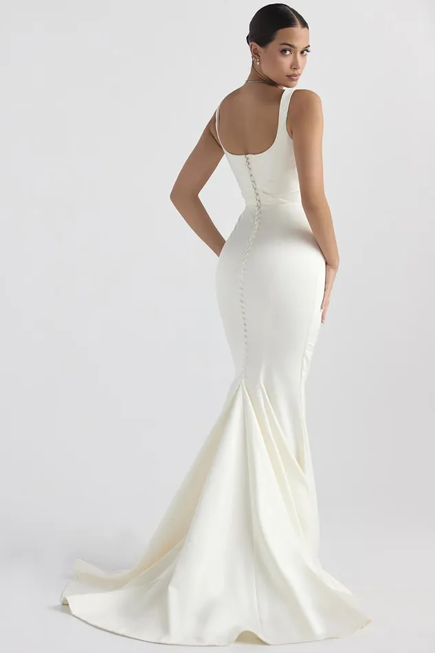 House Of CB EmilieOff White Satin Mermaid Bridal Gown Off Women Maxi Dresses