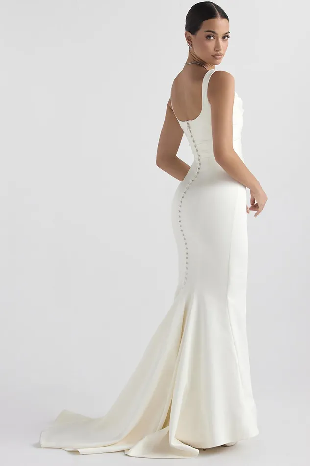 House Of CB EmilieOff White Satin Mermaid Bridal Gown Off Women Maxi Dresses