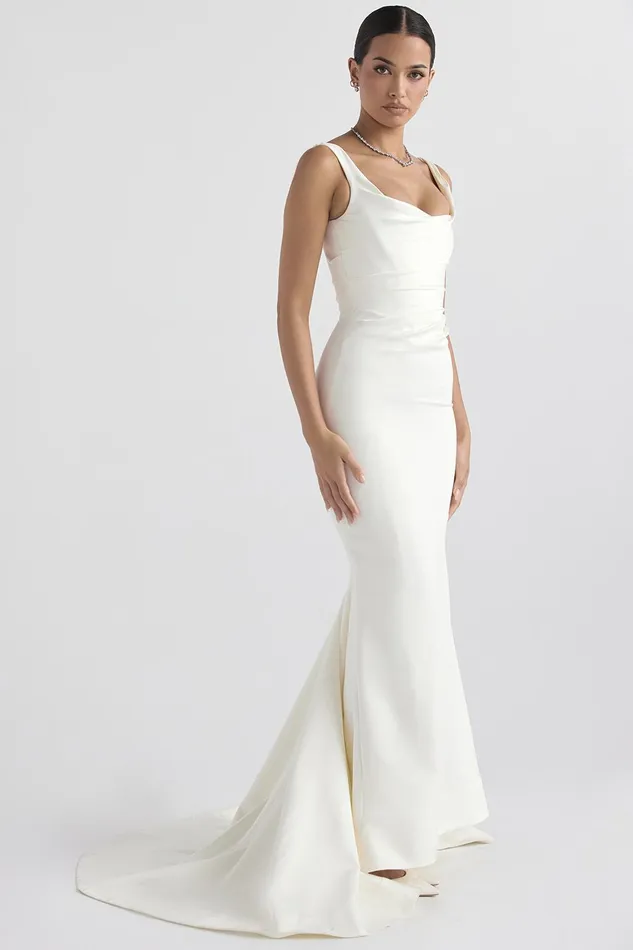 House Of CB EmilieOff White Satin Mermaid Bridal Gown Off Women Maxi Dresses