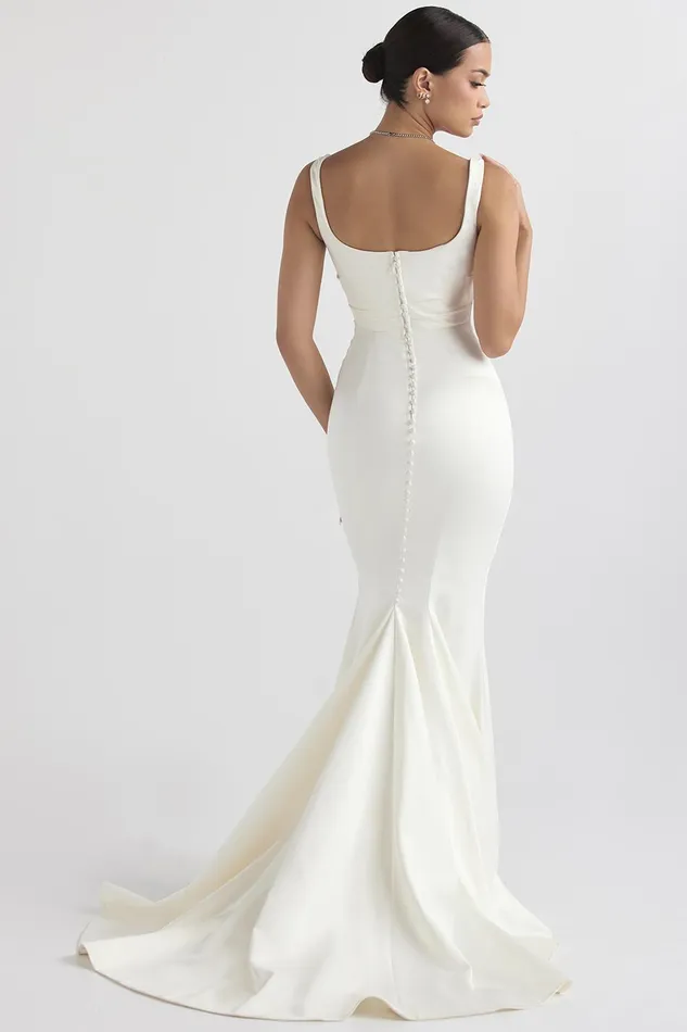 House Of CB EmilieOff White Satin Mermaid Bridal Gown Off Women Maxi Dresses