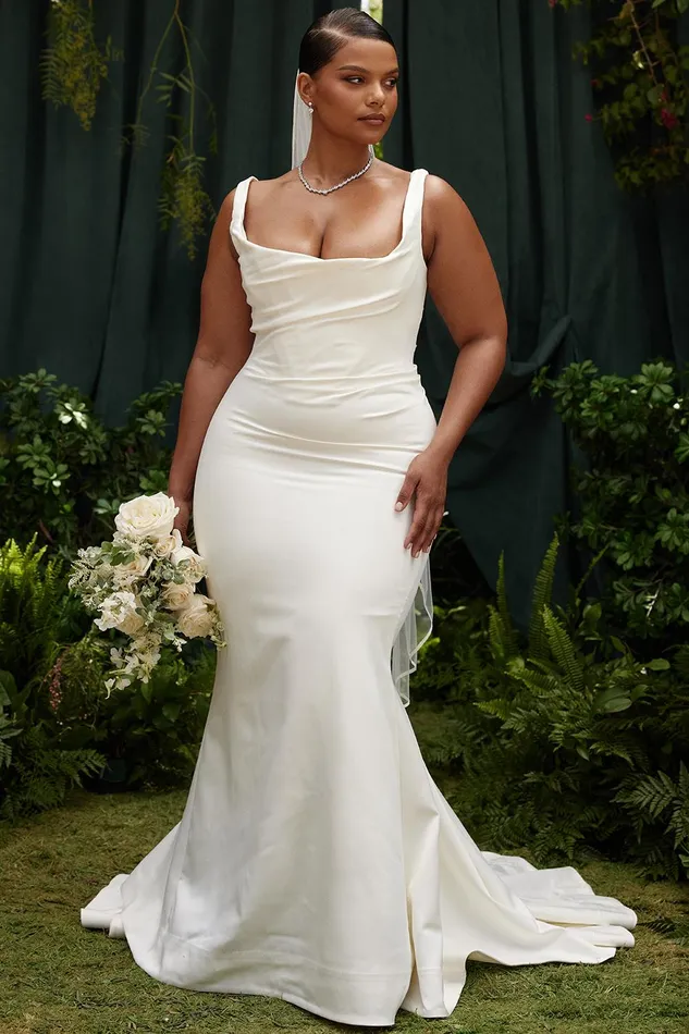 House Of CB EmilieOff White Satin Mermaid Bridal Gown Off Women Maxi Dresses