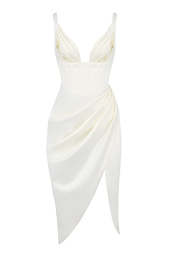 House Of CB FayeIvory Satin Corset Midi Dress 8211 SALE Ivory Women Corset Dresses