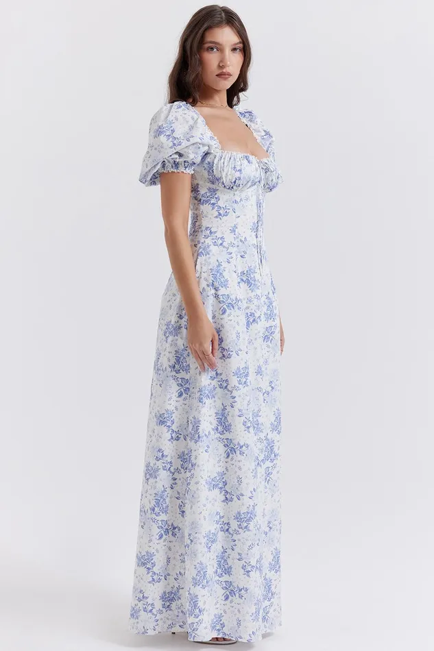House Of CB FeliziaBlue Print Puff Sleeve Sundress 8211 SALE Blue Women Maxi Dresses