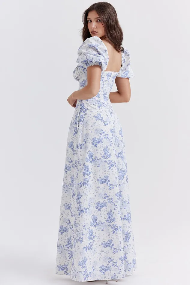 House Of CB FeliziaBlue Print Puff Sleeve Sundress 8211 SALE Blue Women Maxi Dresses