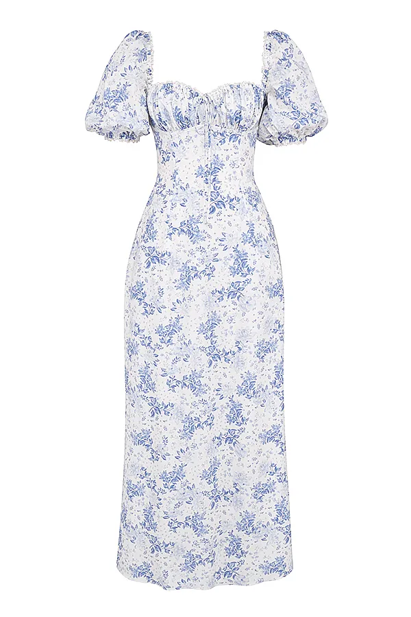 House Of CB FeliziaBlue Print Puff Sleeve Sundress 8211 SALE Blue Women Maxi Dresses