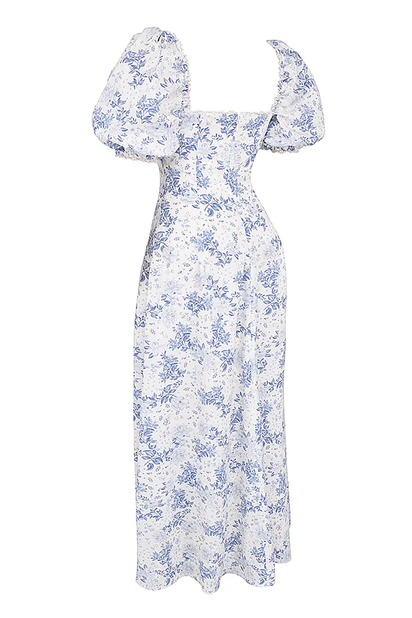 House Of CB FeliziaBlue Print Puff Sleeve Sundress 8211 SALE Blue Women Maxi Dresses