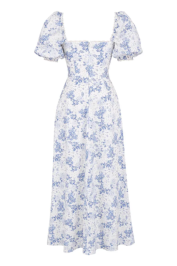 House Of CB FeliziaBlue Print Puff Sleeve Sundress 8211 SALE Blue Women Maxi Dresses