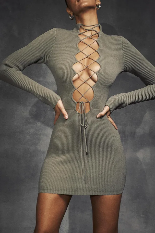 House Of CB JadaArtichoke Knit Lace Up Dress 8211 SALE Artichoke Women Mini Dresses