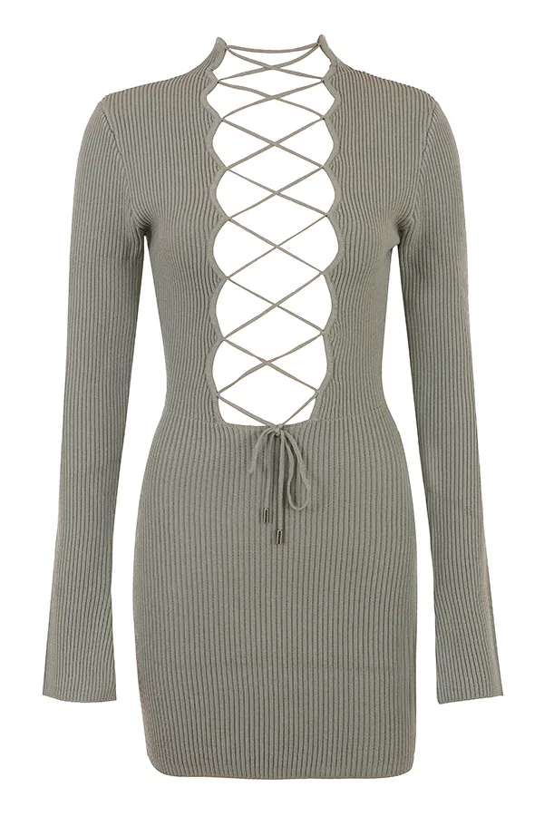 House Of CB JadaArtichoke Knit Lace Up Dress 8211 SALE Artichoke Women Mini Dresses
